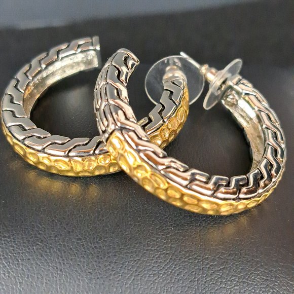 Twisted Cable, Hammered Gold & Silver Tone Hoop Earrings  4 pair - Picture 5 of 14